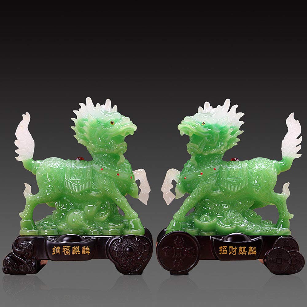 Statue Licorne Chinoise Verte : décoration zen et minimaliste pour bureau et salon