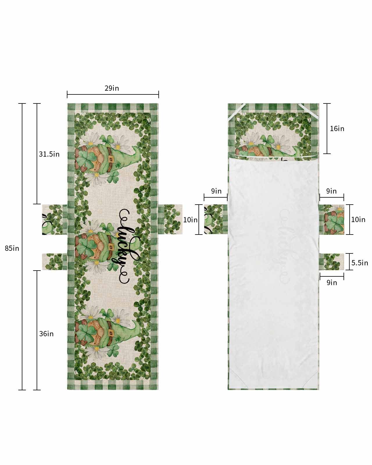 Lucky Clover Gnomes St. Patrick's Day Beach Lounge Chair Towel Cover, Soft Chaise Lounge Towel with Side Pockets Patio Pool Chairs Cover for Beach/Pool Sunbathing 29x85 Black White Plaid