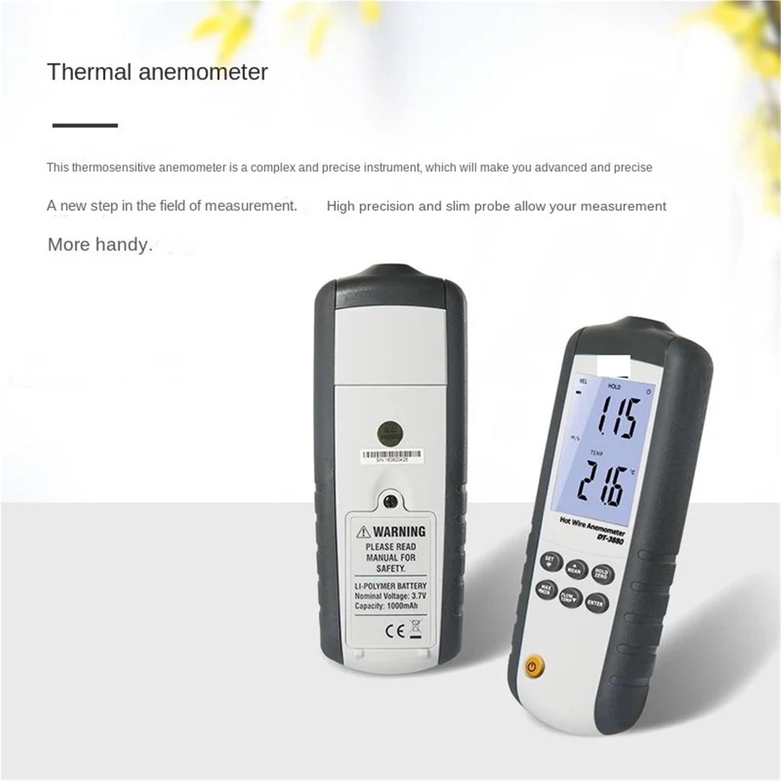Anemómetro térmico portátil industrial de alta precisión, medición de velocidad del viento, volumen del aire y temperatura del viento.