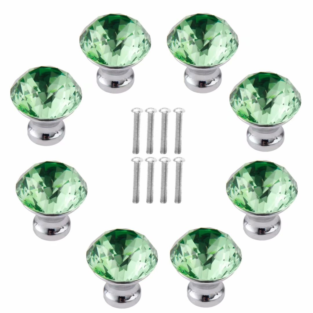 Fbshop(Tm) Green 30Mm 8Pcs Crystal Acrylic Glass Diamond Cut Door Knob Cupboard Drawer Pull Handle/Great For Cupboard, Kitchen And Bathroom Cabinets, Shutters,Wardrobe
