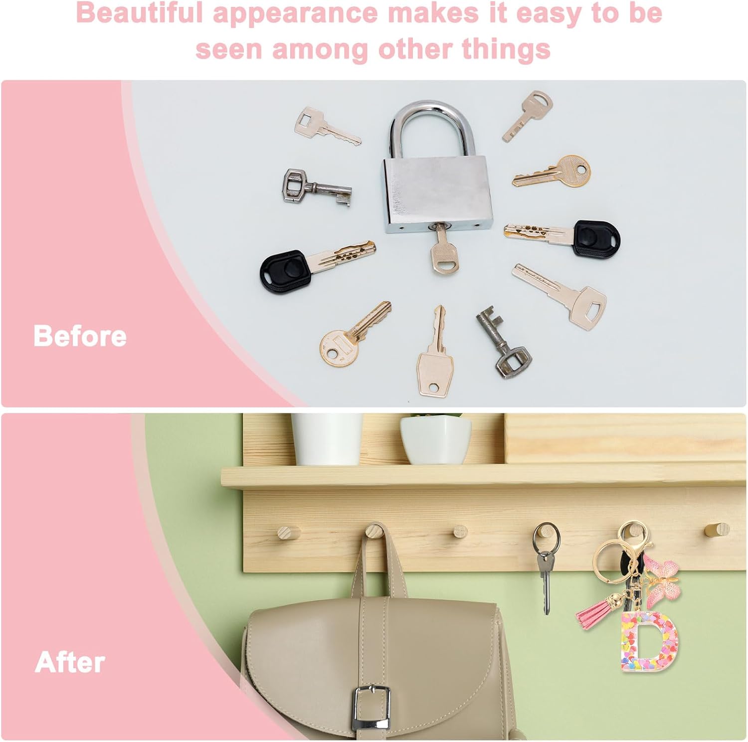 uxcell Initial Letter Keychains, Cute Butterfly Pendant Accessory for Women, Key Ring for Purse Handbags Backpack - Image 5