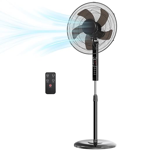 NEWBULIG 17" Pedestal Fans with Remote, Oscillating Standing Fan with 3 Speed & 3 Model, Quiet Timer Stand Up Fan for Indoor, Bedroom, Living Room, Adjustable Height & Tilt Head, Easy Assembly