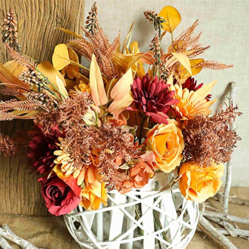 Kirifly Artificial Fake Flowers Plants Silk Flower Arrangements Wedding Bouquets Decorations Plastic Floral Table Centerpieces For Home Kitchen Garden Party Décor (Autumn Red) #TOP6
