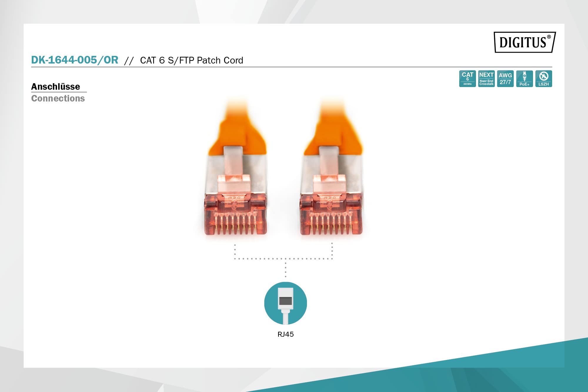 Digitus Professional DK Crochet Pattern 1644/or Patch Cable/Network Cable Category 6 SFTP/PIMF LSOH AWG 27/7 Cu, 0.5 m, Orange