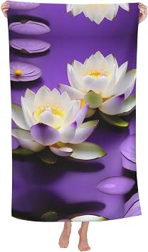 Lotus Flower Purple Print Ultra Fine Fiber Absorbent Bath Towel32 X 52in,Highly Absorbent Dry Quickly Bath Sheet,Soft Large