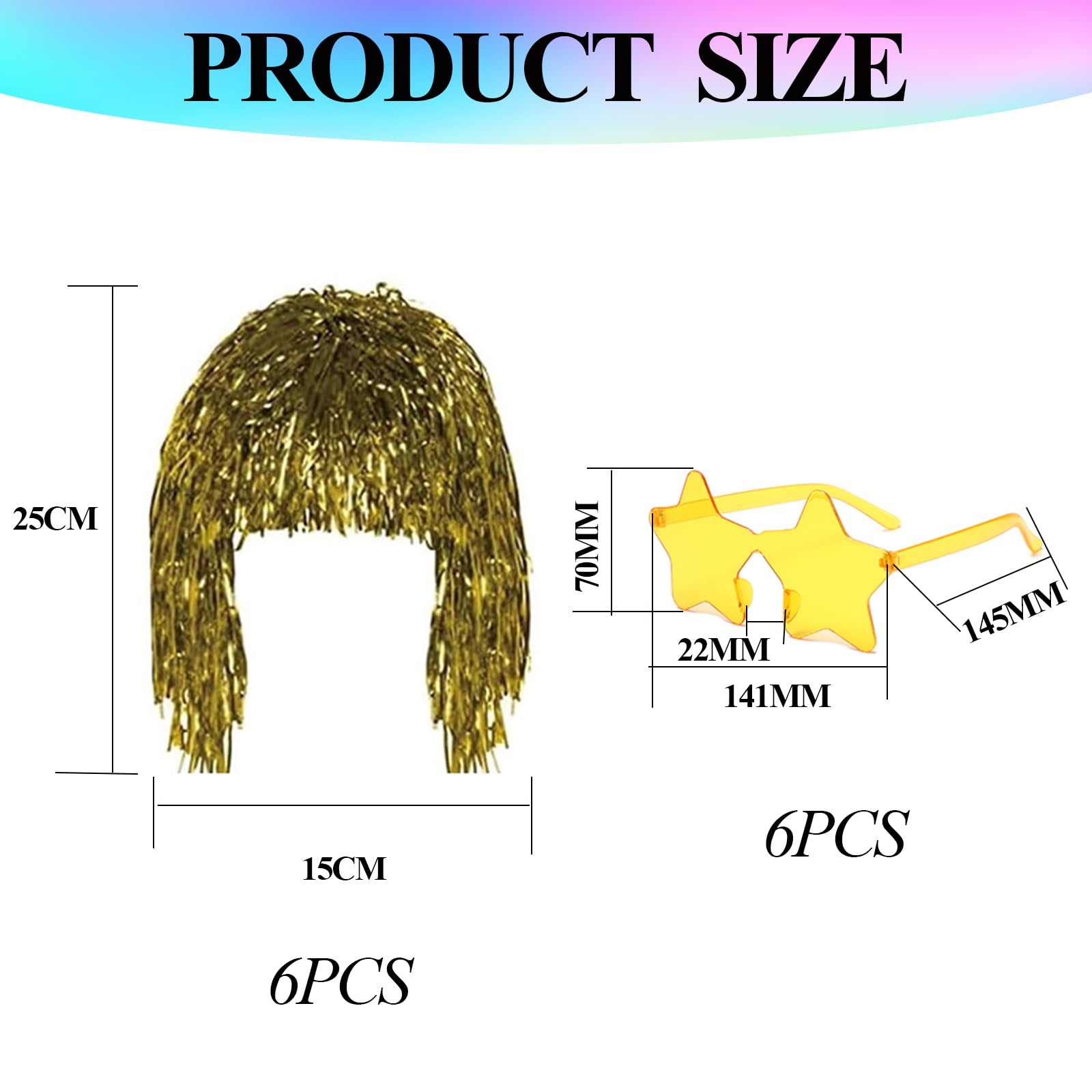 6 PCS Party Wigs ,Tinsel Wig ,6 Personalized Glasse for Costume Role-Playing Costume Parties Carnivals Halloween Christmas(Multiple Colors) - Image 2