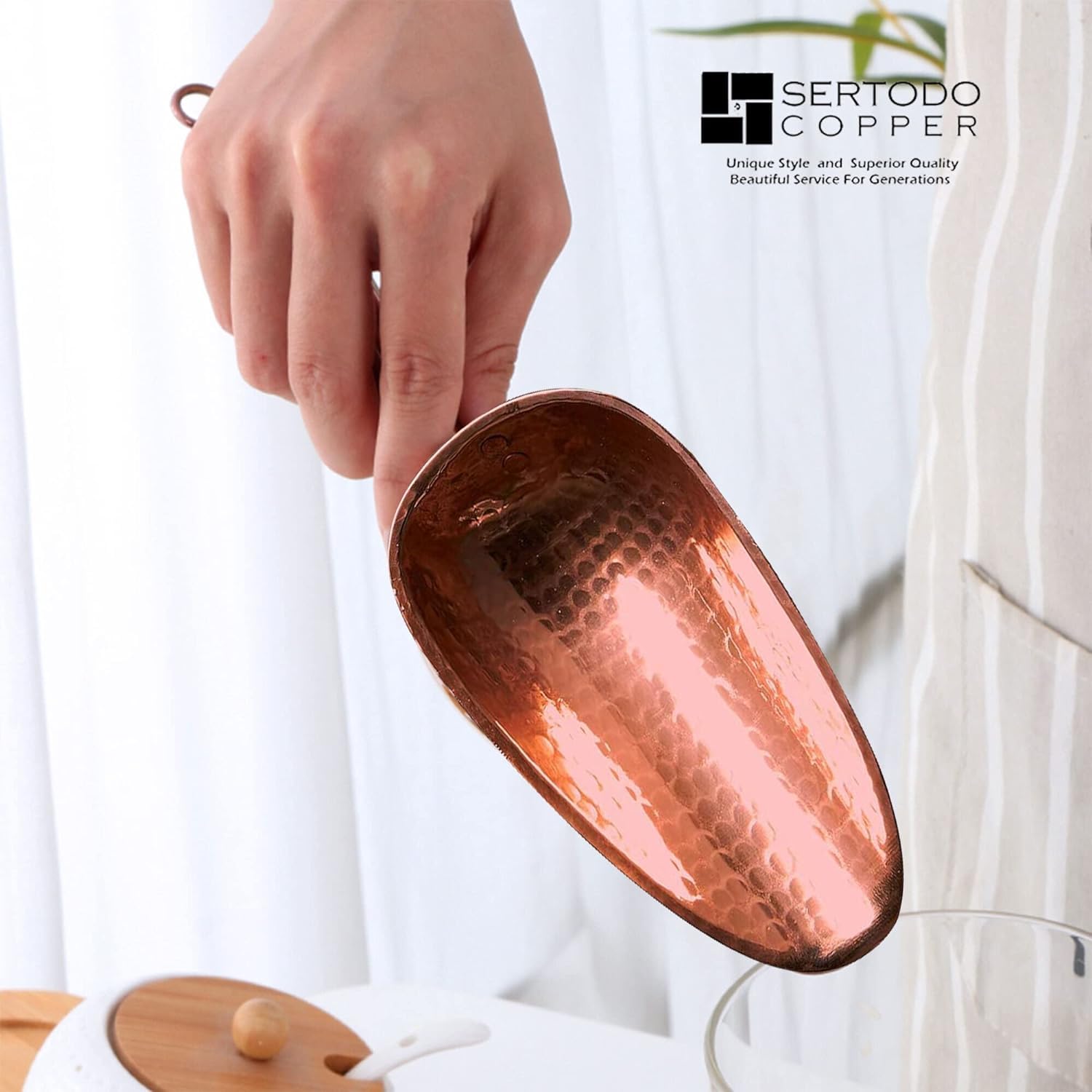 Sertodo Copper Cuchara de hielo | Herramienta de barra de calibre pesado martillada a mano | 10 onzas