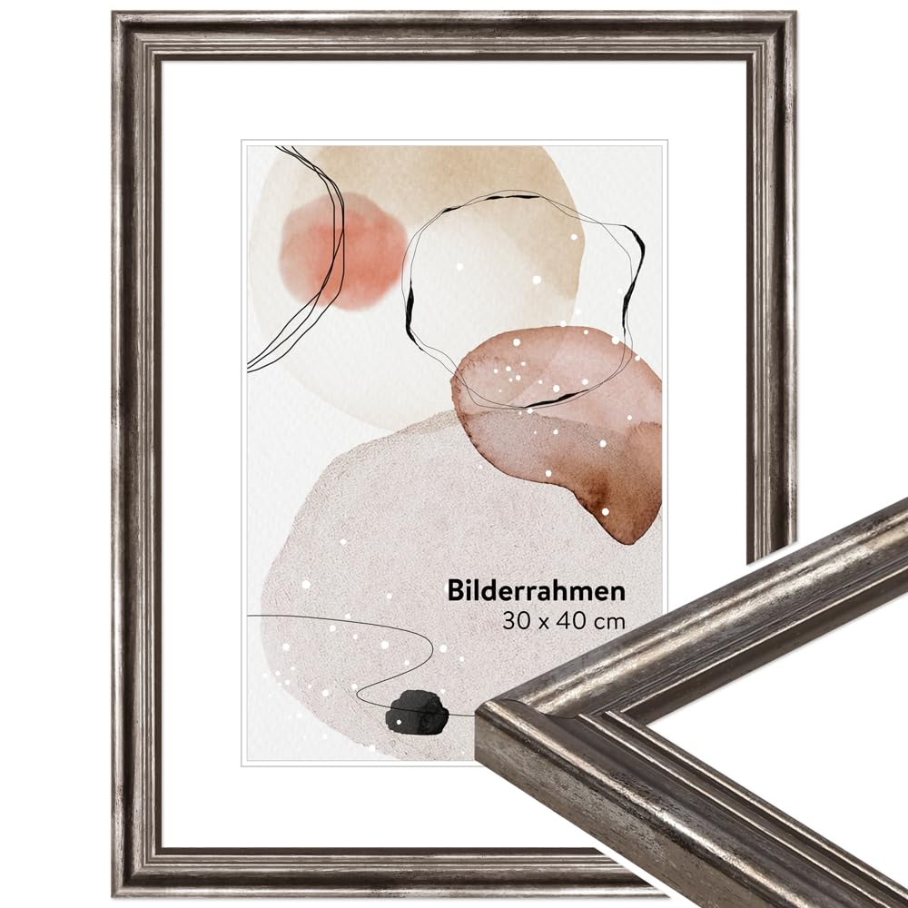 WANDStyle Picture Frame A4 Wood, Vintage Silver 30 x 21 cm Antique Wooden Picture Frame, Poster Frame for Hanging, Frame 21 x 30 cm, Photo Frame H400 - Made in Germany