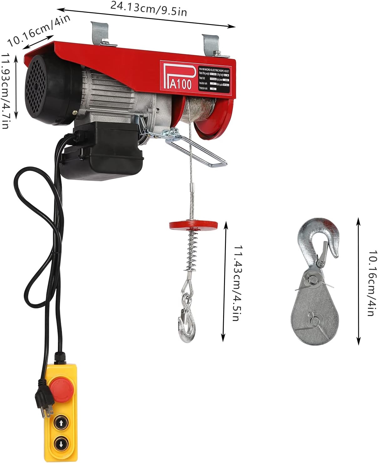 220lbs Electric Hoist, Electric Lift, Electric Winch, 110V Portable Electric Hoist w/Remote Control & Single/Double Slings for Lifting in Factories, Warehouses, Construction Site, Mine Filed