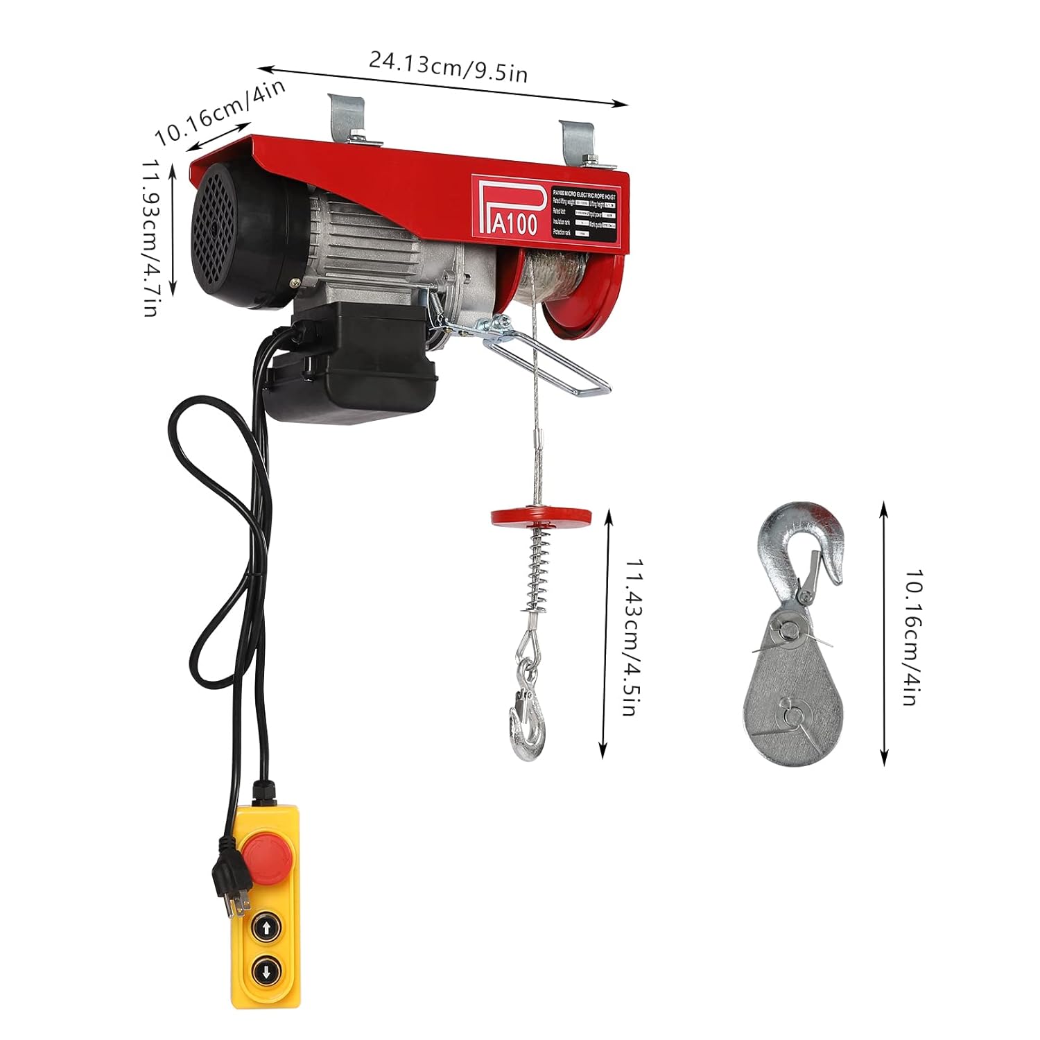 Electric Hoist 220 lbs Electric Winch with Remote & Single/Double Slings 110V 39.4ft Lifting Height Material Handling Tool for Garage, Factories, Warehouses