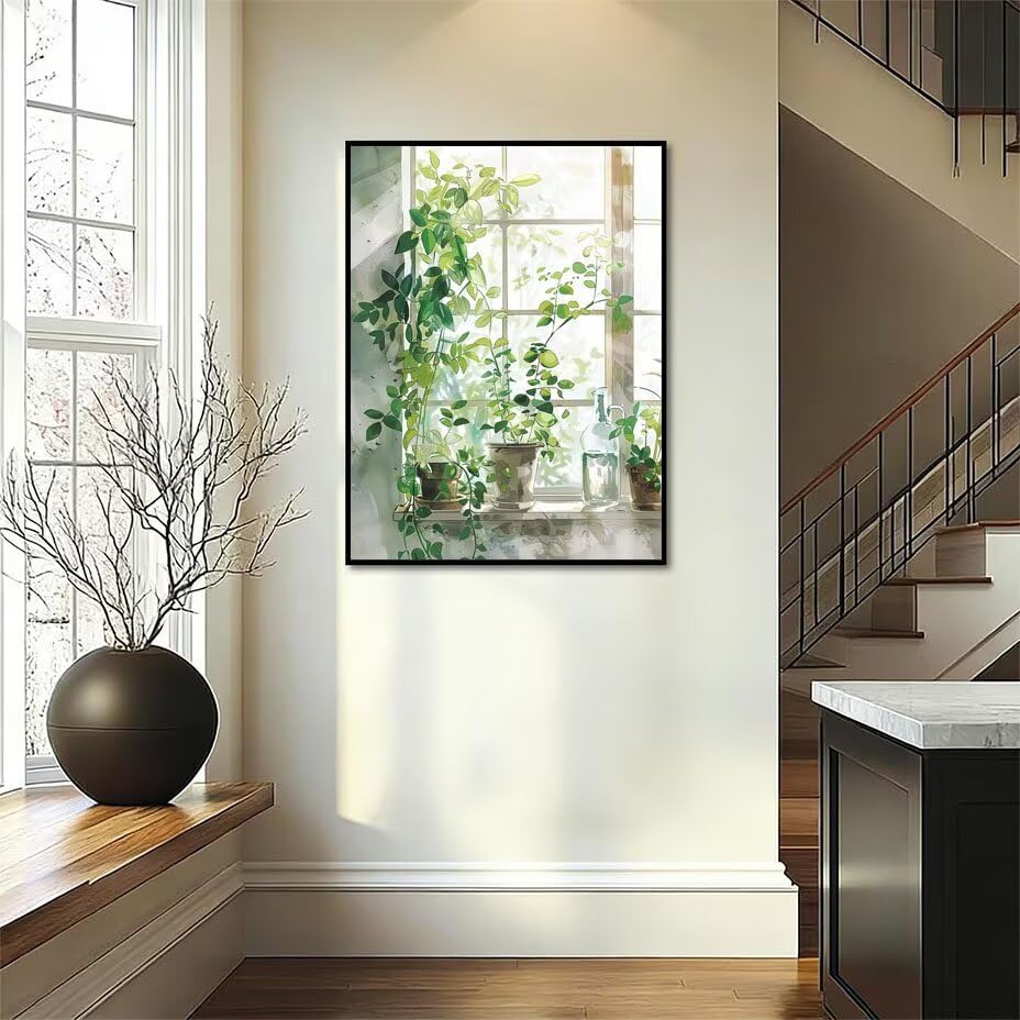 Pintura por numeros adultos de ventana y planta en maceta lienzo de 50x70cm sin marco 4