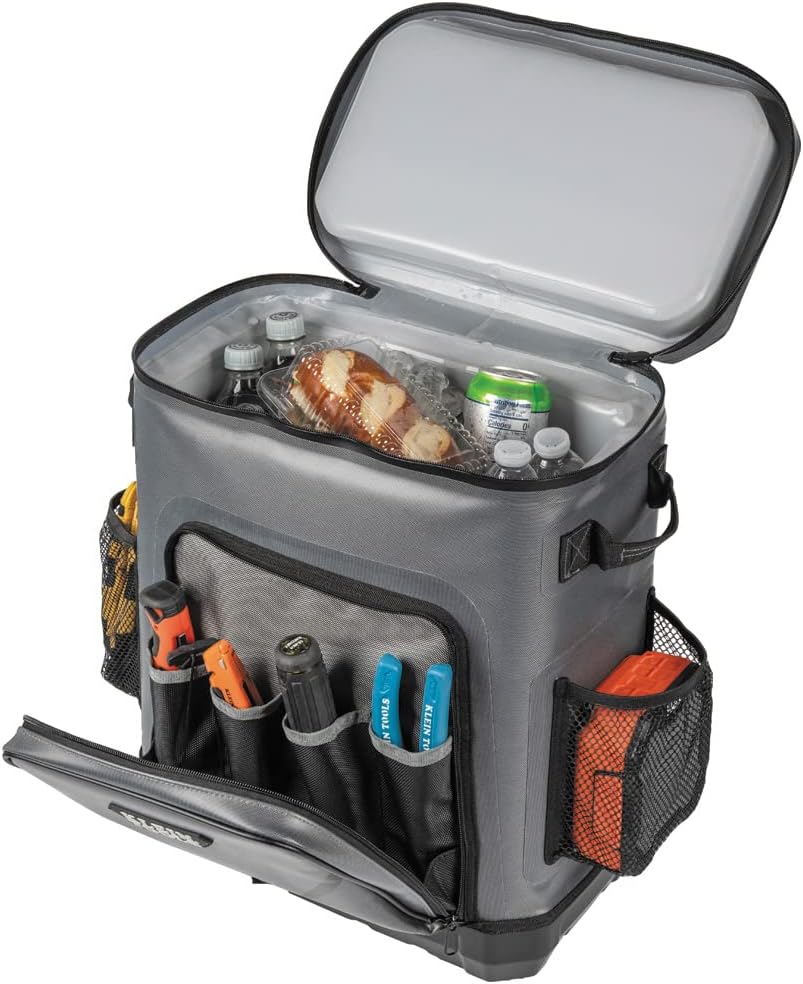 Klein Tools 80126 Cooler Backpack and Ice Pack Set, 30 Cans, Insulated, Rugged, Ideal for Jobsites, Hunting, Camping or The Beach, 3-Piece