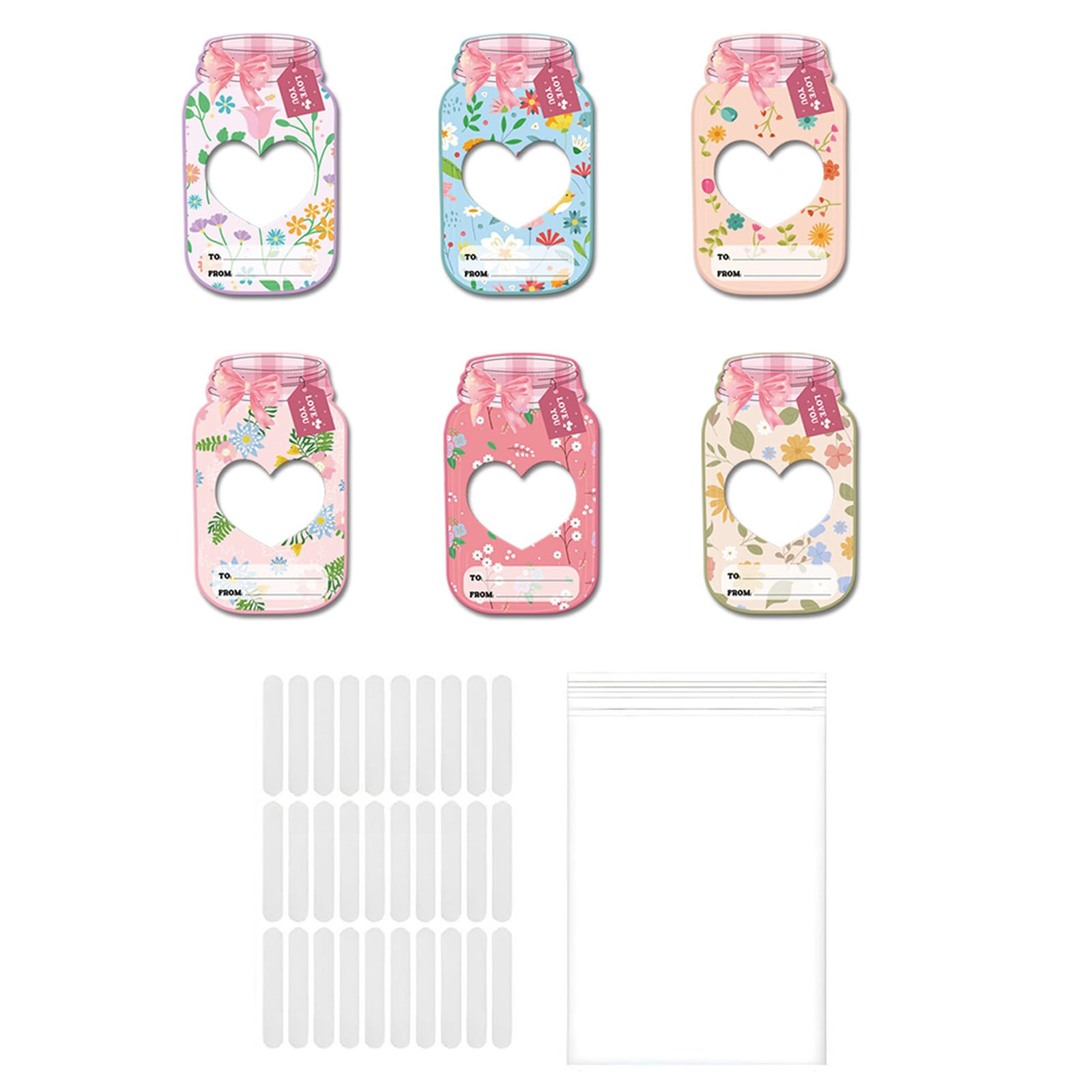 Kalttoy 24/48Pcs Candy Jar Shape Valentines Cards for Student Classroom Valentines Exchange Gift Children Birthday Supplies Candy Jar Greeting Card