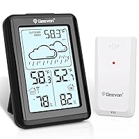 Vista 13 de Geevon Termómetro e higrómetro inalámbrico para interiores/exteriores, sensor digital de temperatura y humedad con hora, reloj, rango de 200