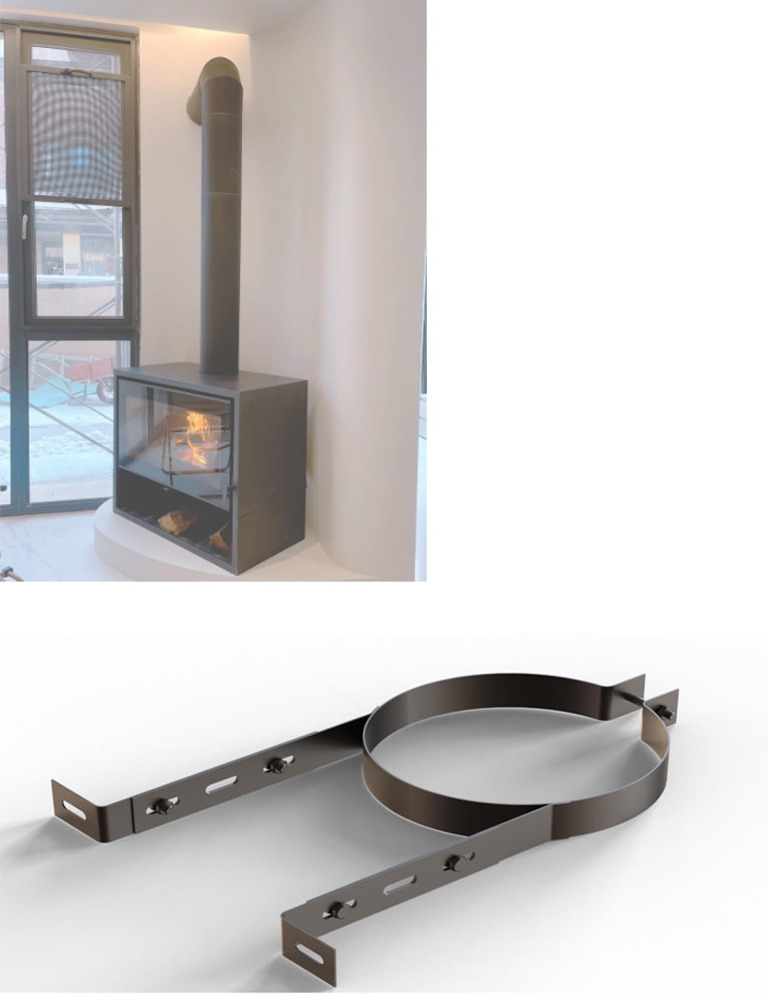 Soporte de Chimenea para Techo, Soporte Ajustable de Acero Inoxidable para Chimenea - Abrazadera Duradera para conducto de Humos y Colgador de Tubo de Estufa para cabañas de Troncos, Salas d