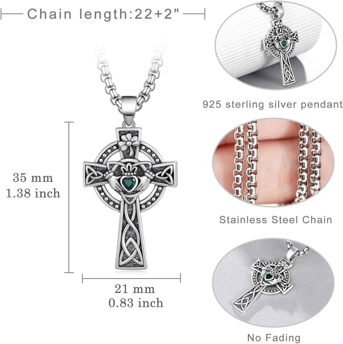 Celtic Cross Necklace for Men 925 Sterling Silver Irish Clover Necklace Claddagh Necklaces for Women Religious Amulet Gifts - Image 4