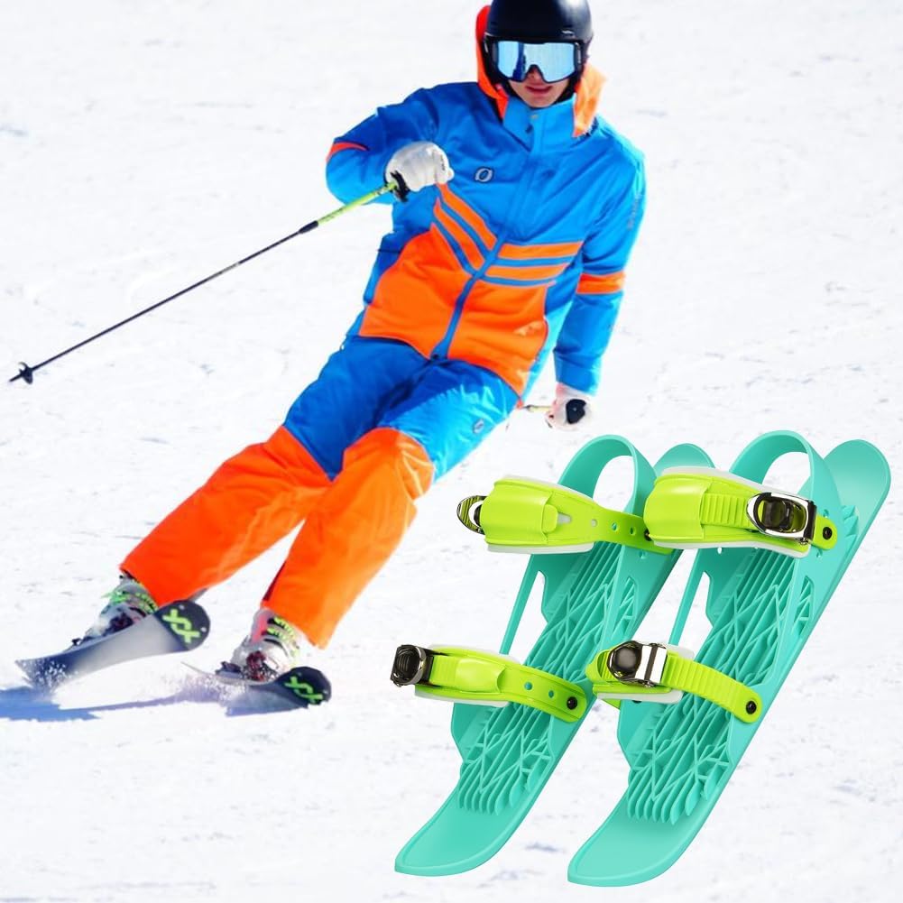 Mini Short Ski Skates Set for Snow with Gloves & Goggles Short Mini Skating Ski Shoes Portable Snowblades Skis Shoes for Outdoor Winter Snow Sports