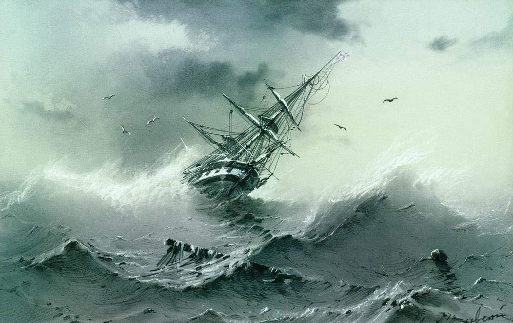 ヨーロッパ絵画油絵手書きワイド海景 アレクサンダー・シェンデロフによる大きな海の絵、キャンバスに