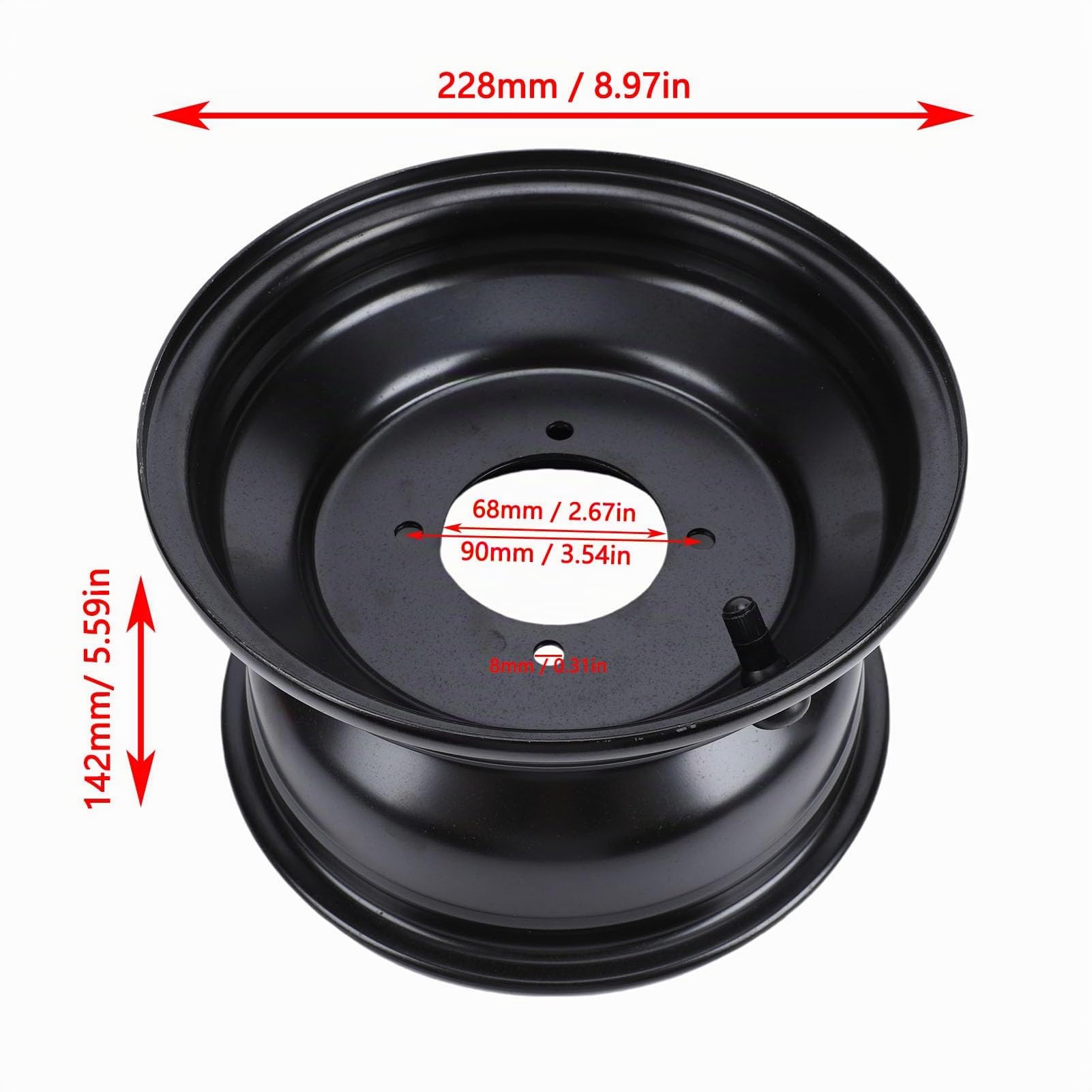 Jante de Roue Avant de VTT de 8 Pouces, Moyeu de Roue en Acier pour Go Kart Quad Dirt Bike Buggy Ride sur Tondeuse, avec 4 Trous de Boulons et Conception Plus Large pour une