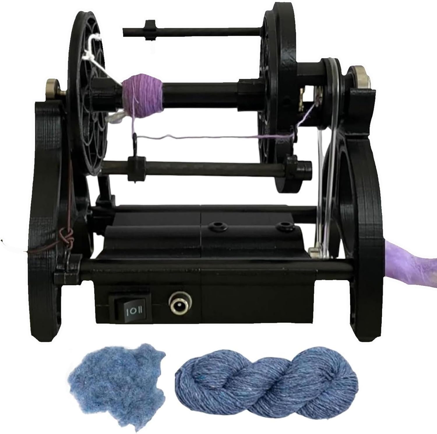 Adjustable Speed Electric Wool Fibre Yarn Wheel - 12V, 800 RPM, 4oz Capacity, Forward & Reverse Switching, Perfect for Knitting & Crafting - Black