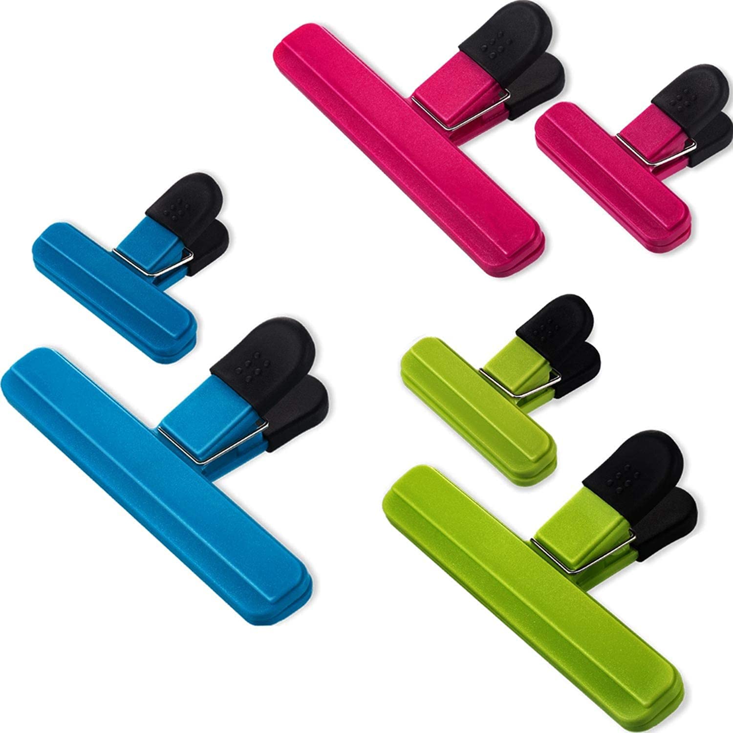 KASTWAVE Large Chip Bag Clips Food Clips Plastic Heavy Duty Air Tight Seal Grip Assorted Colors for Coffee Potato and Food Bags (6, Size 2)