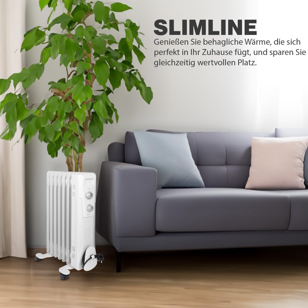 Clatronic® Ölradiator | Effiziente mobile Heizung | elektrische Heizung mit 7 Rippen | Radiator mit 3 Leistungsstufen | Slimline Heizkörper | bis zu 30qm | 1500 Watt | RA 3735