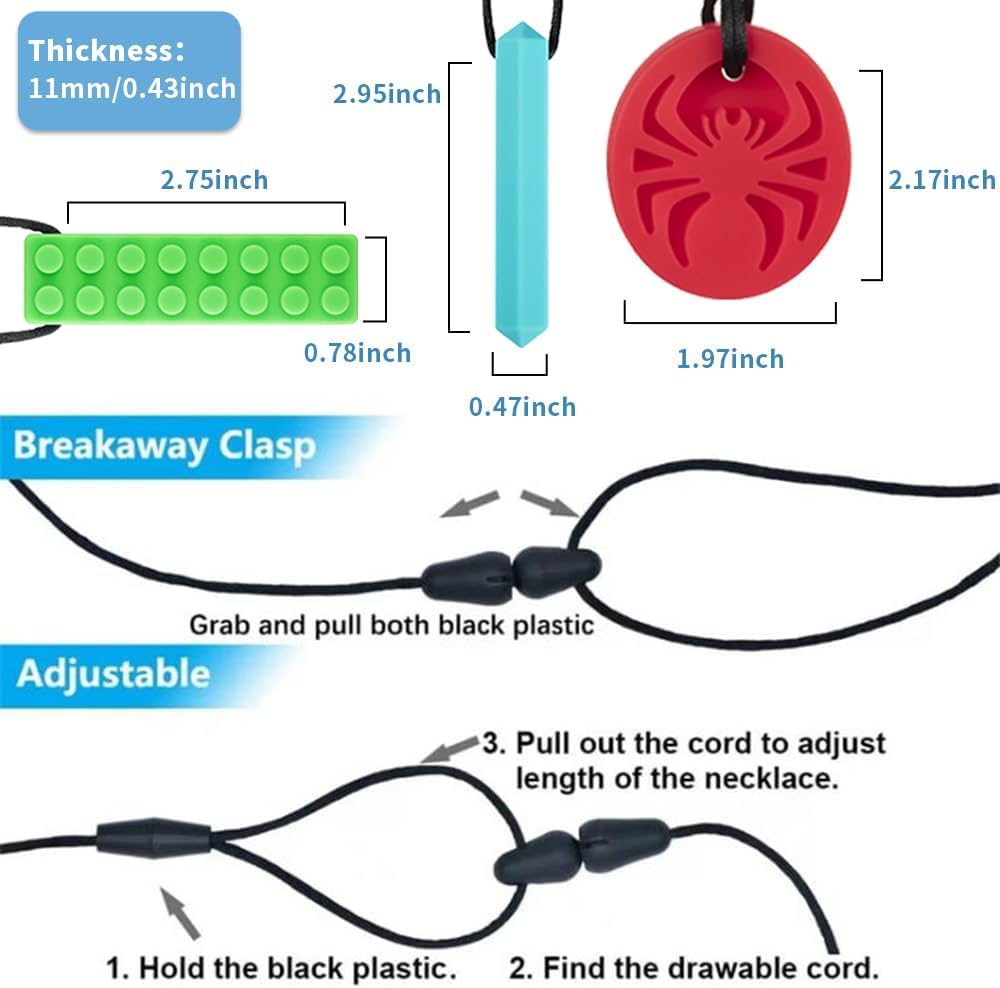 Chew Necklaces for Sensory Kids, 6 Pack Chewy Necklace Sensory for Autism, ADHD, SPD, Silicone Oral Chew Toys Teething Necklace for Boys Girls Reduce Anxiety Fidget