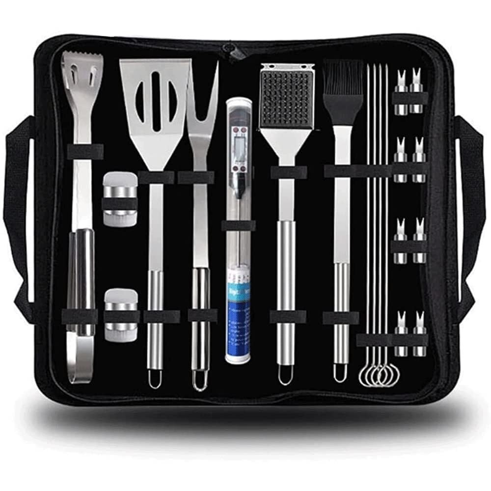 MRKU Ensemble d'accessoires pour Barbecue, 20 pièces, qualité Alimentaire, Manche Long, Anti-brûlure, pour Camping en Plein air