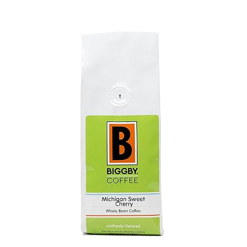 BIGGBY Michigan - Café en grano entero con sabor a cereza, tostado medio, bolsa de 12 onzas