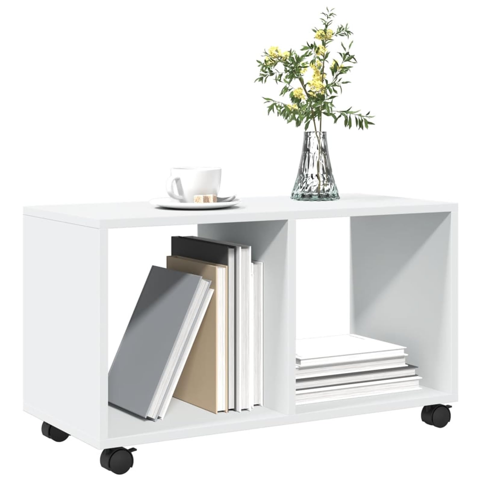 Gecheer Mobiletto con Ruote, mobiletto Bianco 72x33x42,5 cm in truciolato, mobiletto Multifunzionale con Freno per Ufficio, Soggiorno, Cucina e Camera da Letto