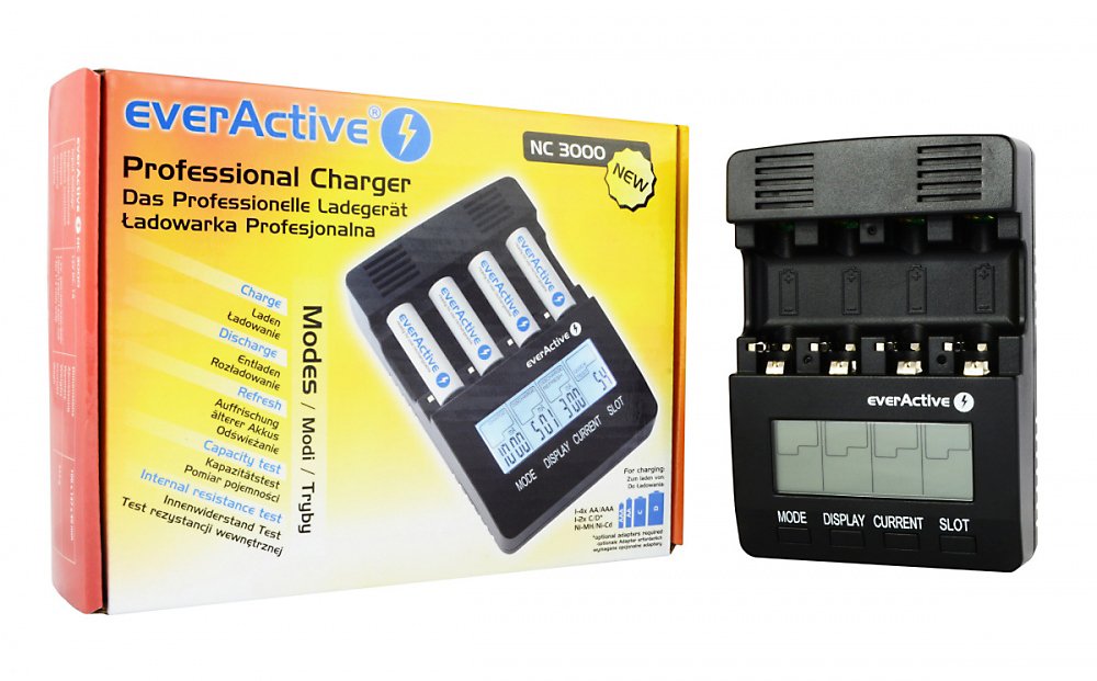EverActive – nc-3000 – Chargeur de Piles AAA R03, AA R6, Ni-MH/Ni-CD Écran LCD