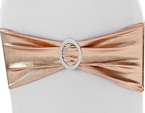 MAGTOWNE Paquete de 100 bandas de elastano para sillas de color oro rosa, lazos de elastano con hebillas deslizantes elásticas para bodas, fiestas, disponible en Yaxa Peru