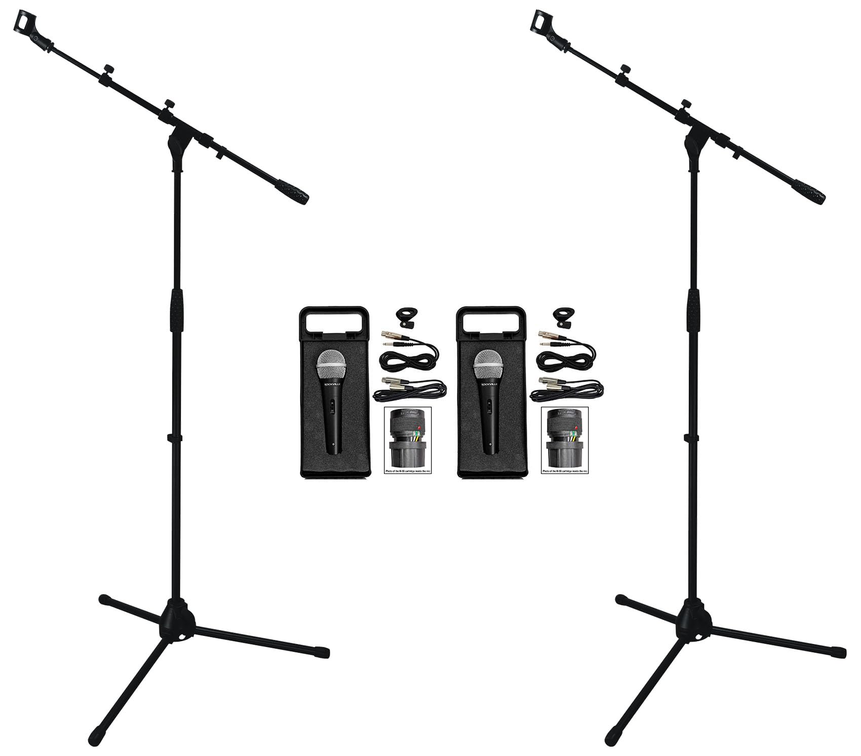Rockville 2 RMC-XLR High-End Metal Handheld Wired Microphones +Tripod Stand