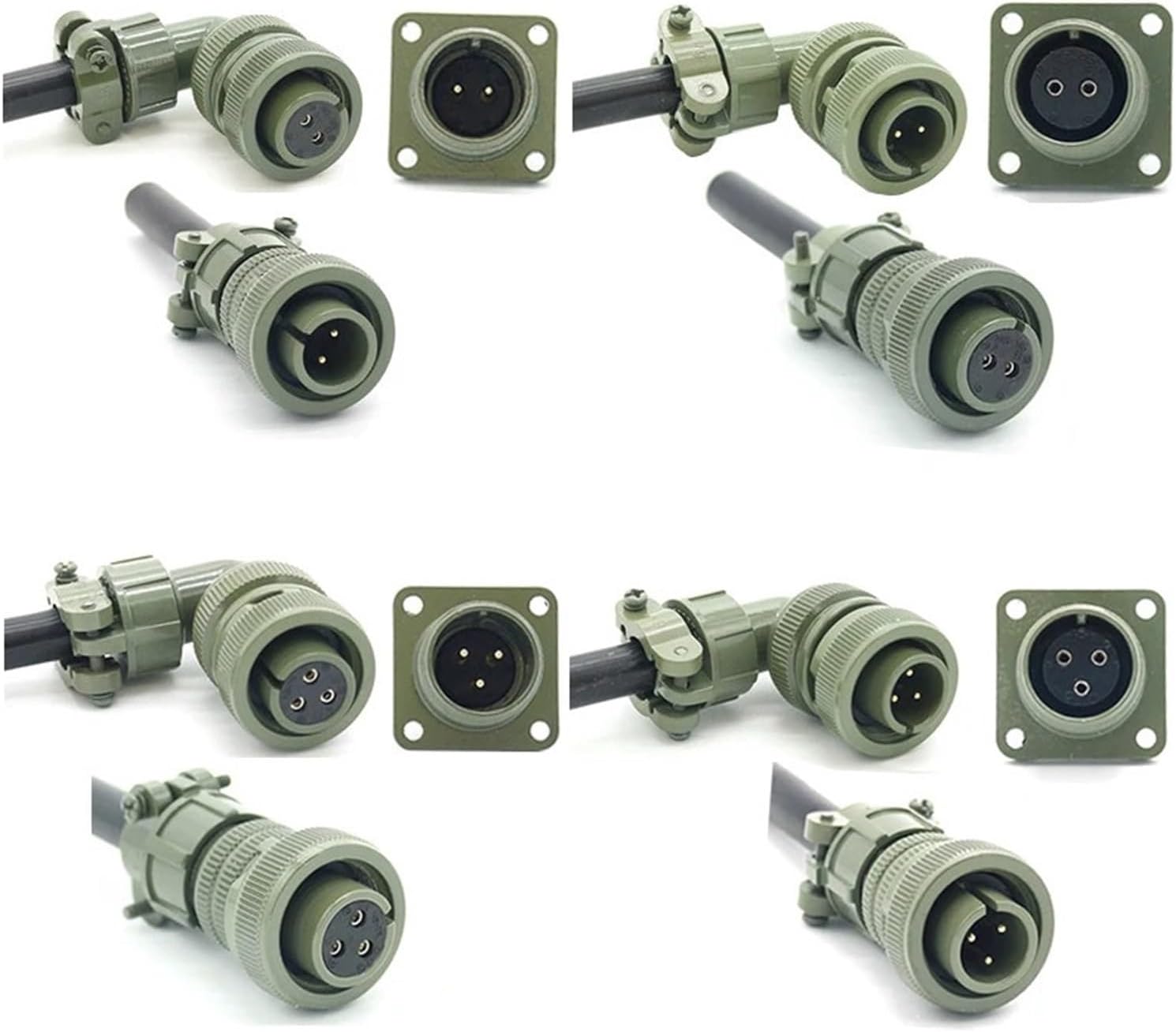 1/5 Sets 2/3 Pin Aviation Wiring Plug Straight Elbow Male Female Connector(Army Green,1 Set)