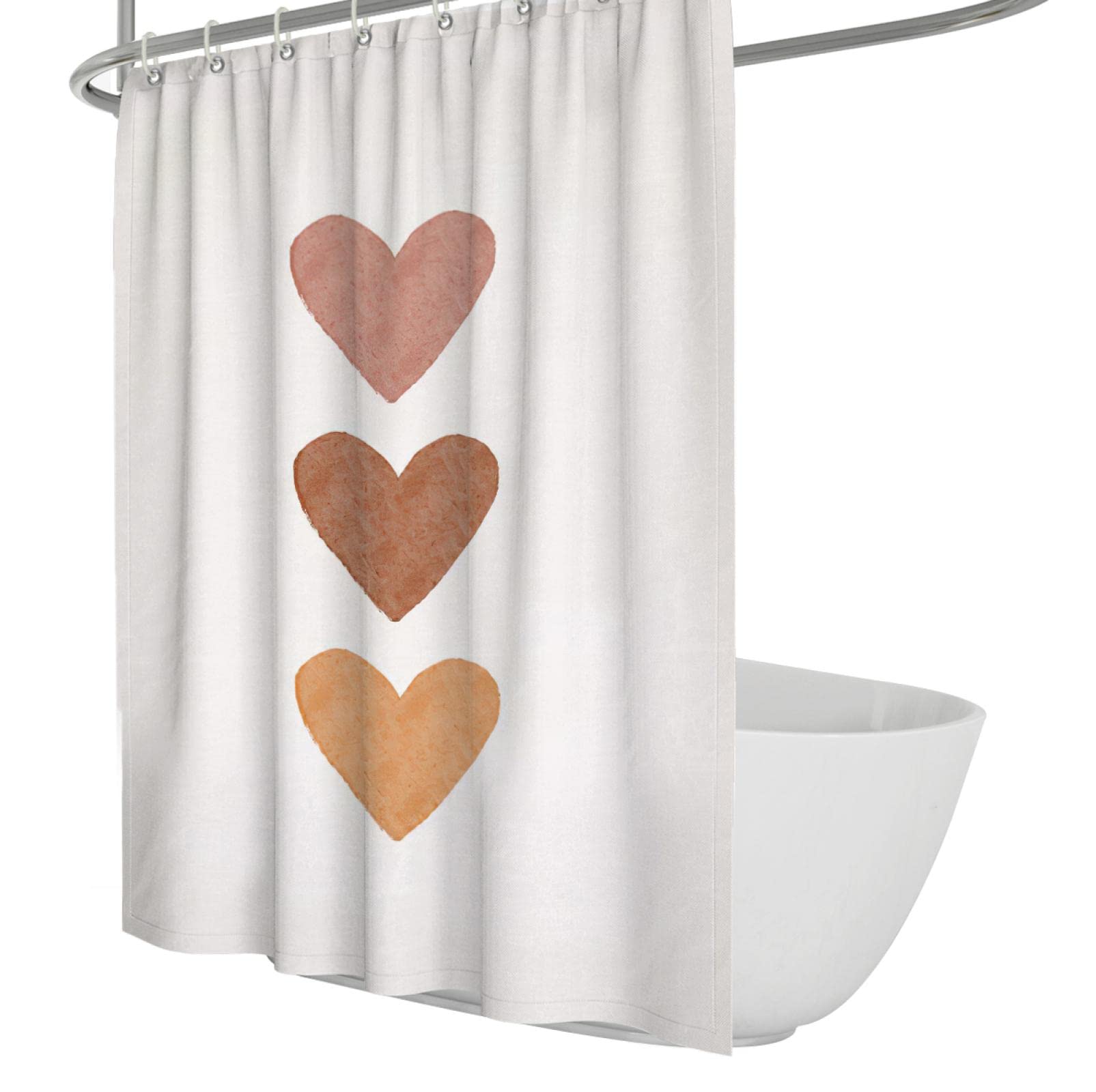 Ensemble de Rideau de Douche Beige avec Crochets coloré Motif Coeur imprimé Rideaux de Douche Rideau de Bain en Polyester pour décor de Salle de Bain imperméable 180Bx180Lcm