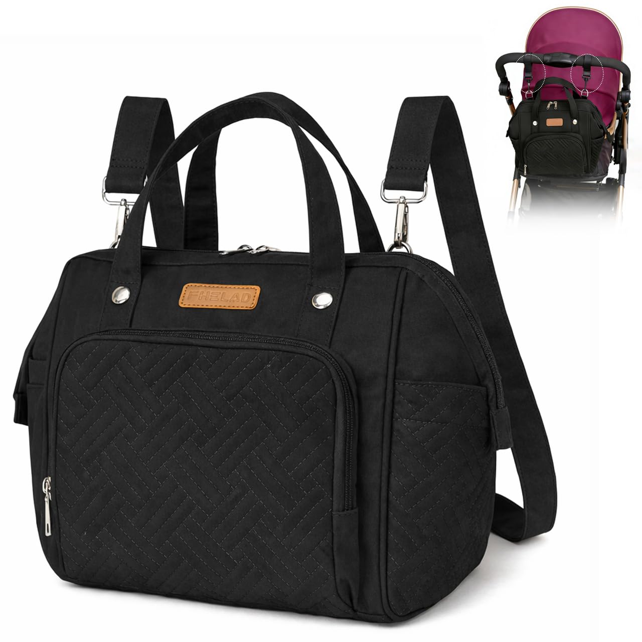 FHELAD Small Diaper Bag for Women, 4 in 1 Mini Baby Bag (Black)