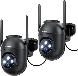 2 Pieces Outdoor WiFi Surveillance Camera: 5MP Cameras Home Surveillance WiFi Outdoor 2.4/5Ghz Alarms for Home Camera 360° PTZ Automatic Video Camera Recording 24/7 Night Vision Black asin的图片