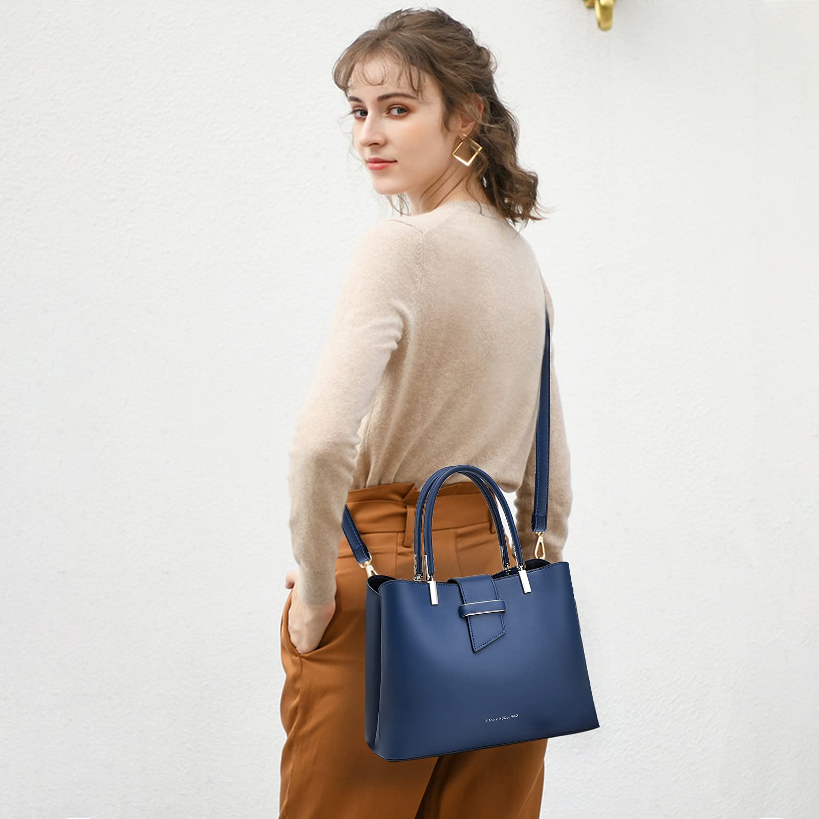 Moda Borsa a Mano Borsa a Tracolla da Donna Borsetta Borse a Secchiello Borsa a Spalla in Pelle PU Handbags Blu