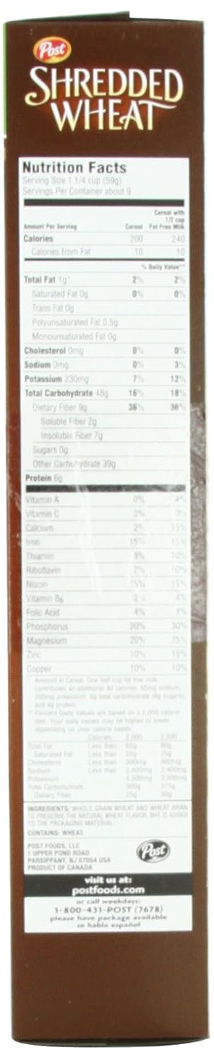 Post Shredded Wheat ' Bran, Spoon Size, 18-Ounce Boxes (Pack of 5)