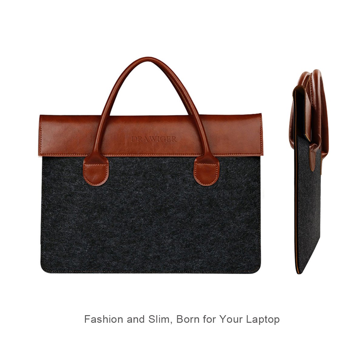 Wool and Leather Laptop Bag Sleeve Briefcase Handbag Case for Men Notebook Computer Ultrabook for 15 Inch Macbook Pro 2015 (15.6 Inch, Brown)