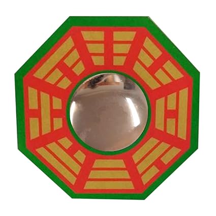 ACB Feng Shui Chinese Convex Glass Vastu Bagua(Pa KUA) Mirror for Positive(chi) Energy, Pakwa Octagon Front Wall/Door Decor for Protection, Octagonal, Framed, Multicolour