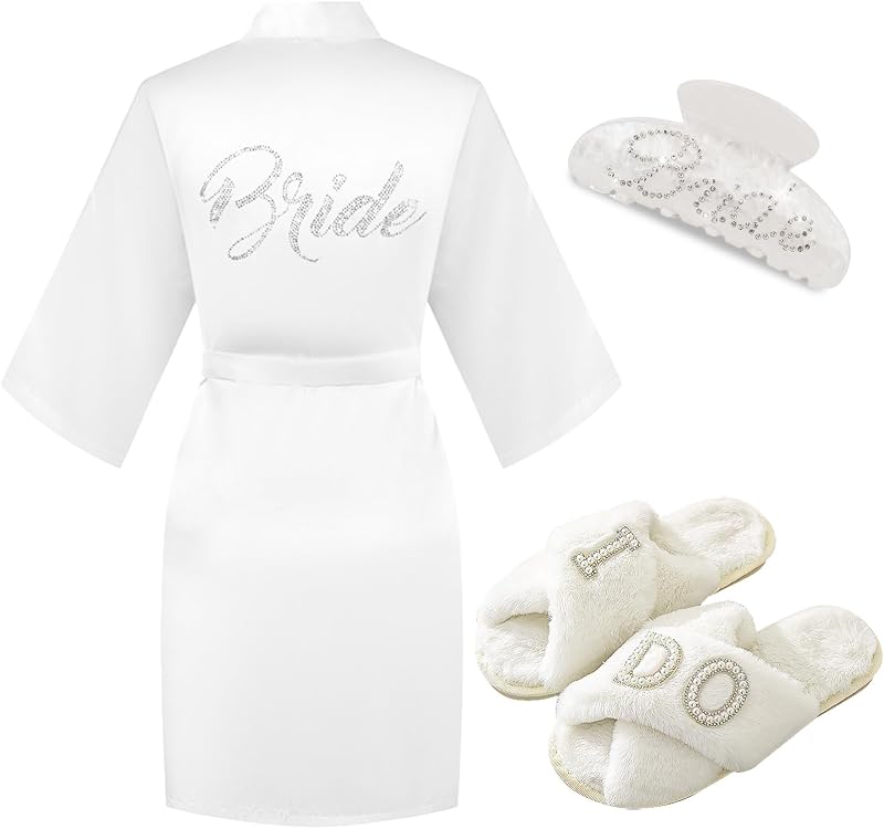 Kit para Noiva Tkifoda com Roupão, Pantufas I DO e Presilha de Cabelo, 3 peças