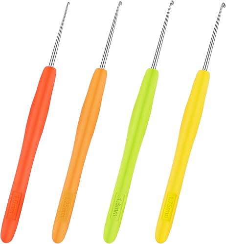 WILLBOND 4 agujas para resaltar el cabello, pequeñas agujas de ganchillo de metal de precisión, ganchos de tejer con asas suaves, 0.039 in, 0.049