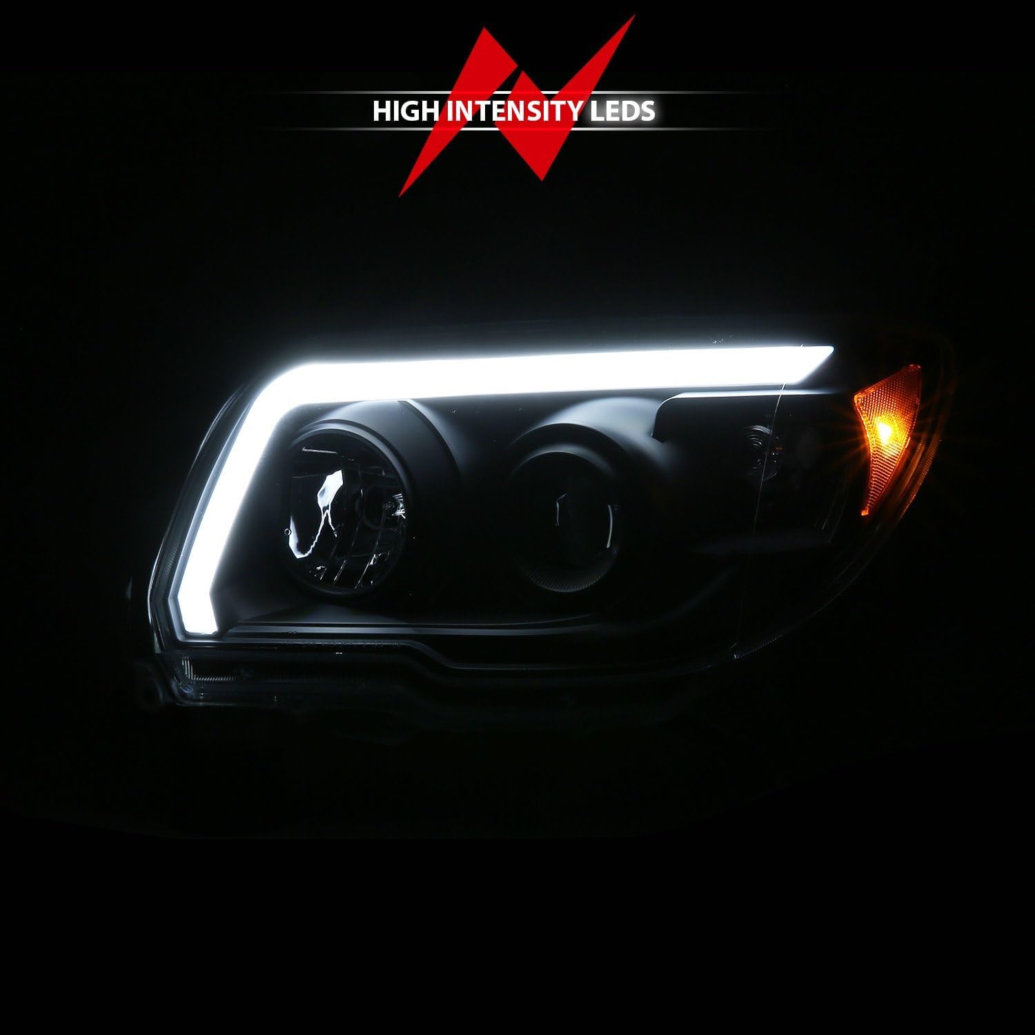 ANZO - Plank Style Black LED Light Tube Projector Headlights