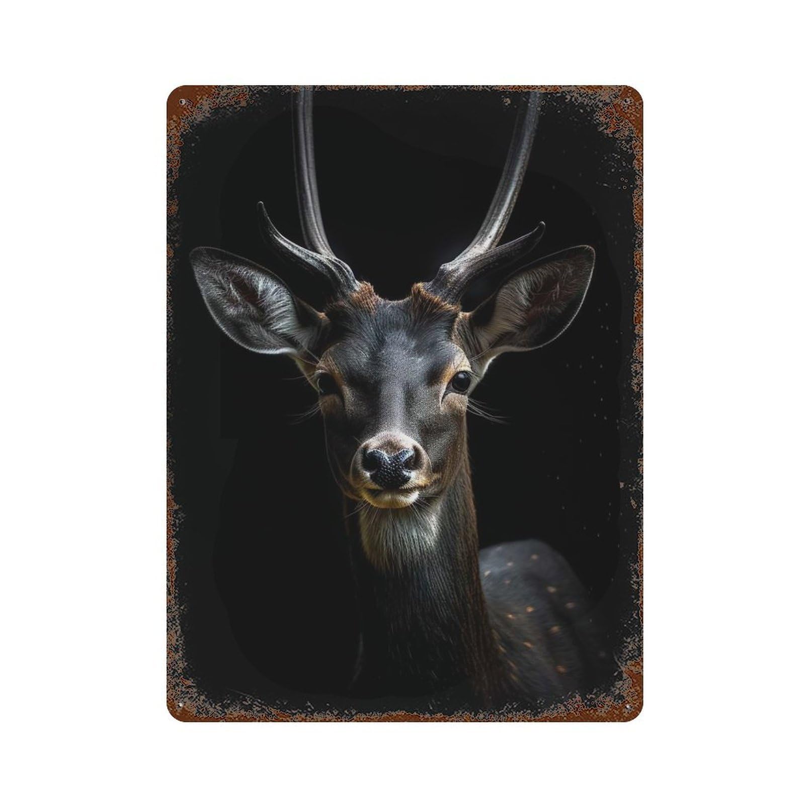 Retro Metal Sign Black Deer Portrait 15.7"x11.8", Retro Wall Decor for Living Room, Hallway And Home Decor