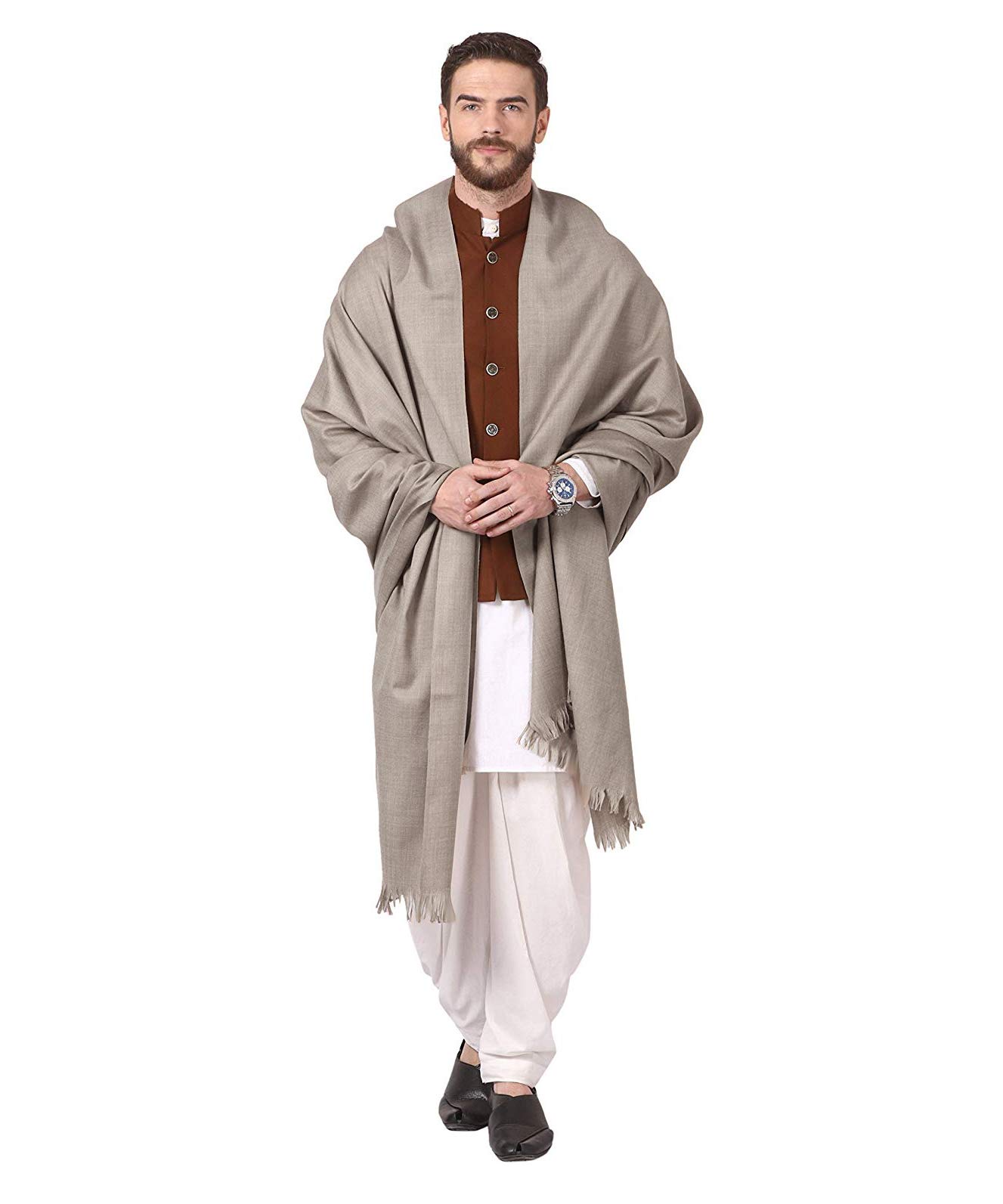 goodluck Men's Authentic Kashmiri Luxury Plain Woollen Dhariwal Lohi/Shawl [50" X 100"]-picture-9