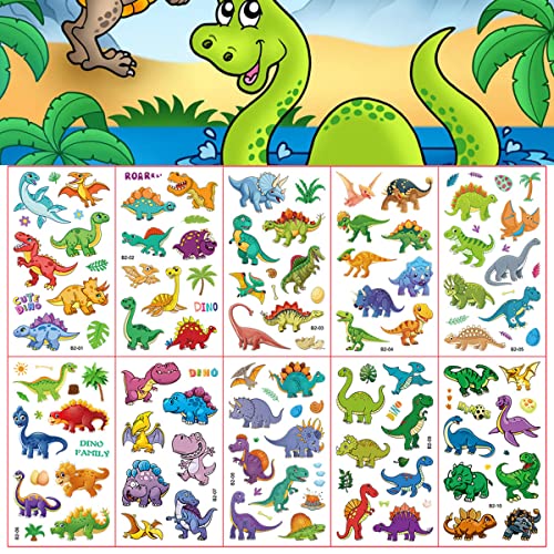 10 Blätter Dinosaurier Tattoo Kinder Temporäre Tattoos für Kinder Dino Mitgebsel Kindergeburtstag Cartoon Kindertattoos Wasserdichte Sticker Tatoos Aufkleben für Mädchen Jungen Party Spielspass