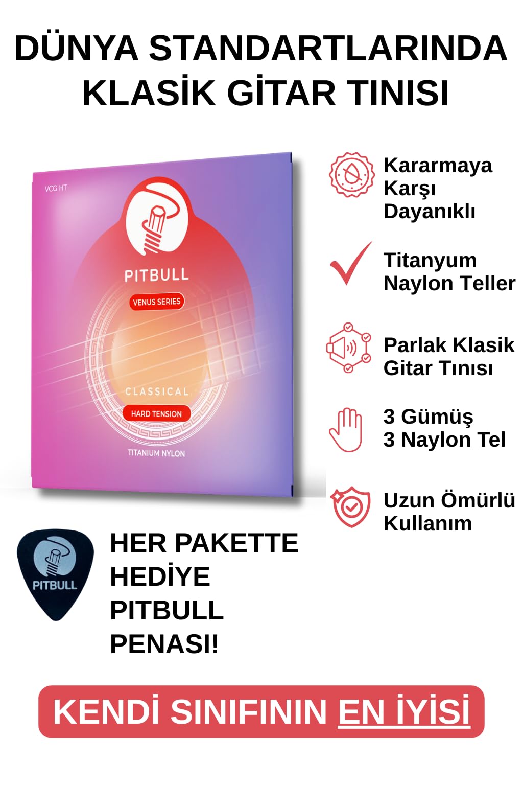 Pitbull Strings Klasik Gitar Teli Venüs Seri Hard Tansiyon SET VCG HT