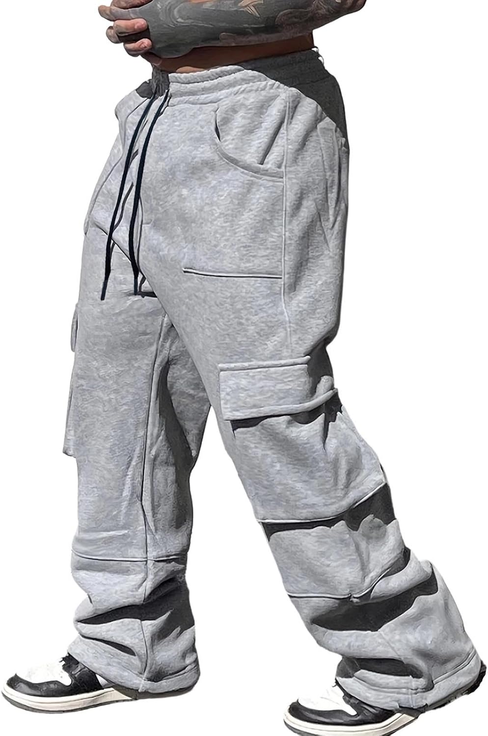 Men's Big and Tall Cargo Sweatpants Open Bottom Workout with Pocket