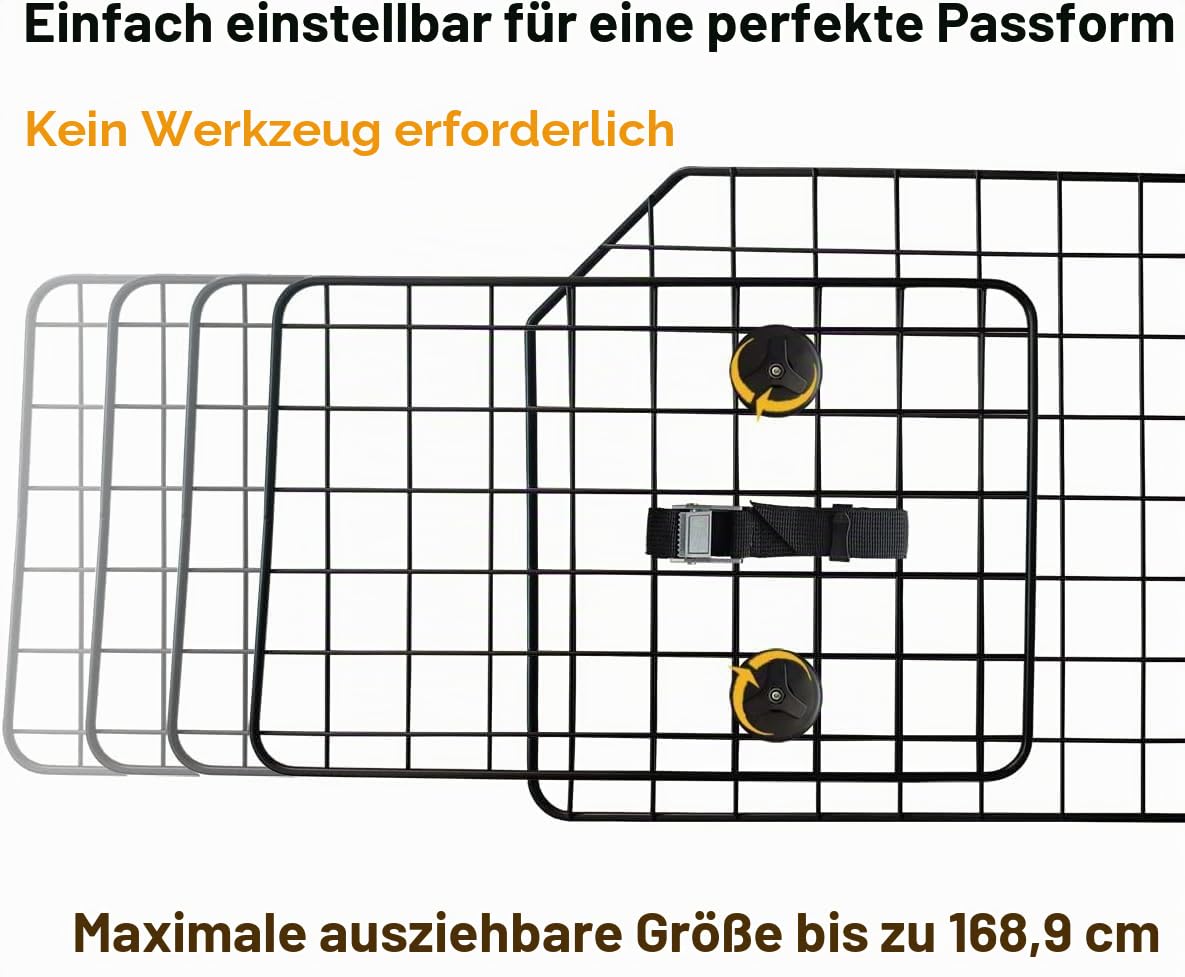 38-66.5 Zoll Hunde-Auto-Barriere für SUVs, Van, Fahrzeuge, verstellbare große Haustierbarrieren, universelle Passform, Haustier-Trenngitter für LKW Laderaum, Sicherheits-Auto-Trennwand